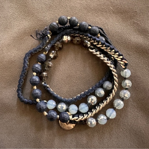 Chloe + Isabel Blue Wrap Bracelet | Boho Cool Coastal Tones, Beads & Chain, 15” - Picture 1 of 4